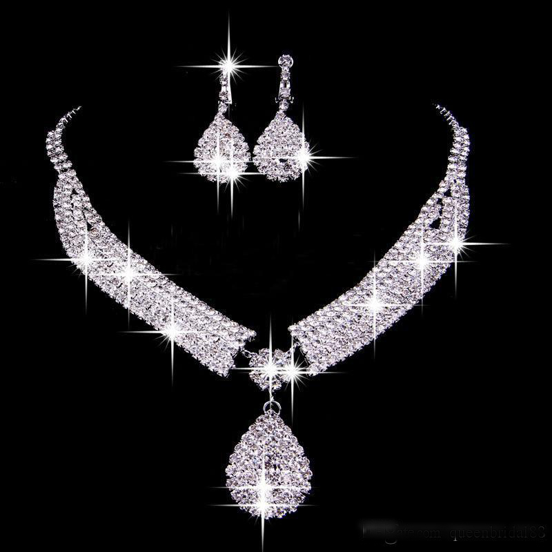 

2019 Luxury Fashion Sparling Jewelry Sets Drop Earrings Necklaces Bridal Necklace Hot Sale Cheap Wedding Bridal Accessories, White