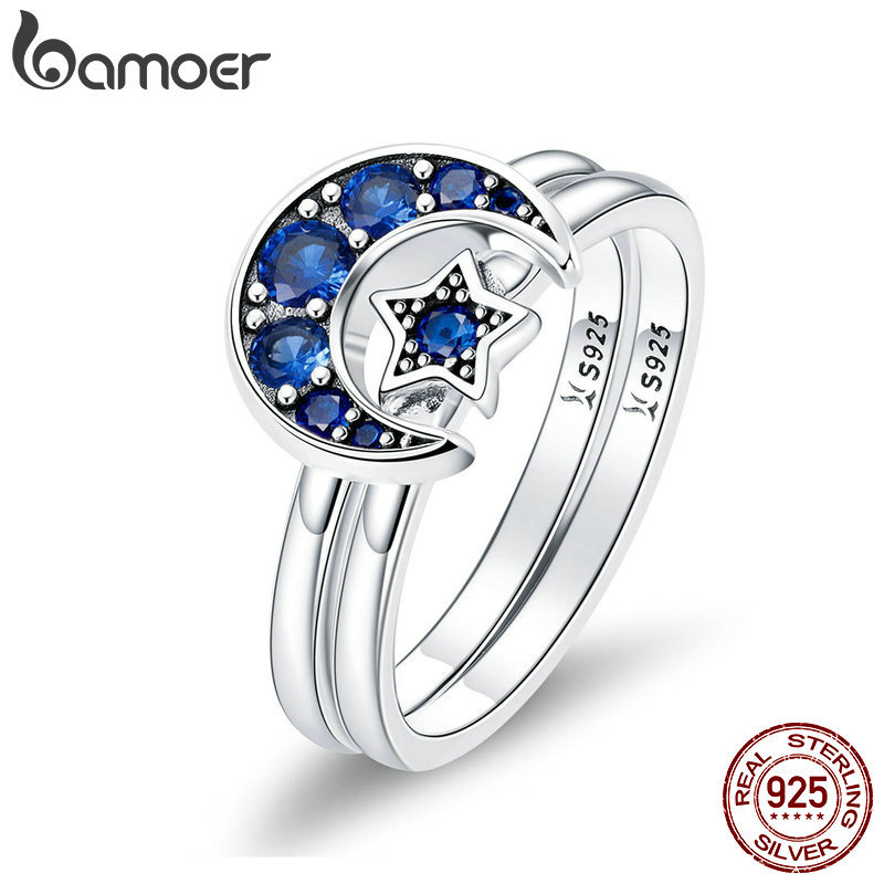 Voroco plata esterlina 925 Anillos Ajustables con luna y del sol y encantos Star