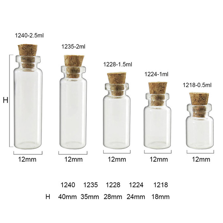

100 pcs Small Glass jars Cute Mini Wishing Cork Stopper Glass Bottles Vials Containers 0.5ml 1ml 1.5ml 2ml till 5ml