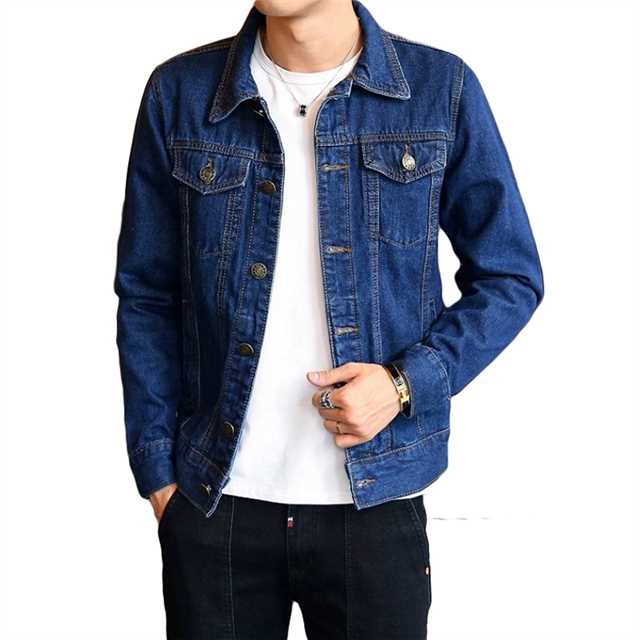 

2018 new fashion slim fit denim jacket single breasted motorcycle jacket mens jeans coats turn-down collar outerwear man, Black