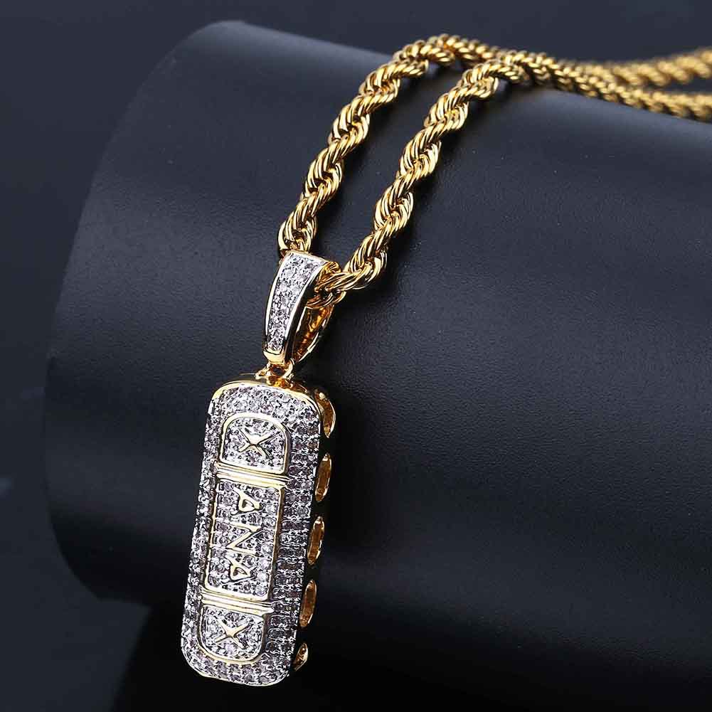 

Hip Hop Iced Out Gold Color Plated Micro Paved Zircon Pill ID Bar Square Pendant Necklace Bling Jewelry for Women Girl