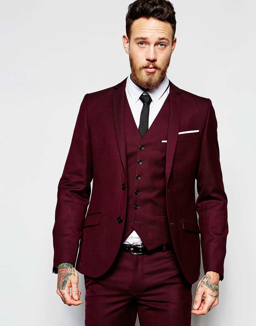 

2018 New Design Men Wedding Suits Groom Formal Suit Two Buttons Burgundy Tuxedo Jacket Men Suit 3 Pieces Costume Homme, Same as image