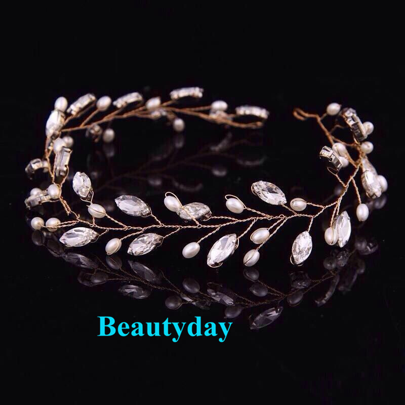 

Luxury Rose Gold Bridal Fascinators Sparkle Rhinestone Crystals Roayal Wedding Crowns Crystal Headband Hair Size 40*2.2cm Party Tiaras