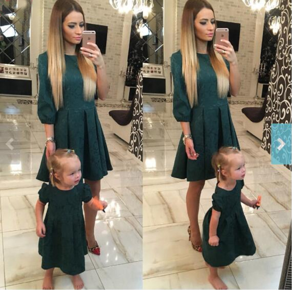 

Mommy And Me Dress Family Matching Clothes Mother And Daughter Dresses Family Look Kids Parent Children Dark Green Floral Dresses Outfits, Blue