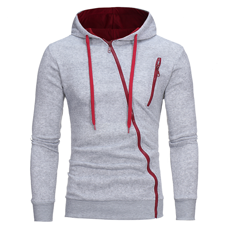 Vêtements de sport pour hommes solide casual haute qualité coton Slim Hoodies mode hommes cordon de fermeture à glissière oblique cardigan à capu