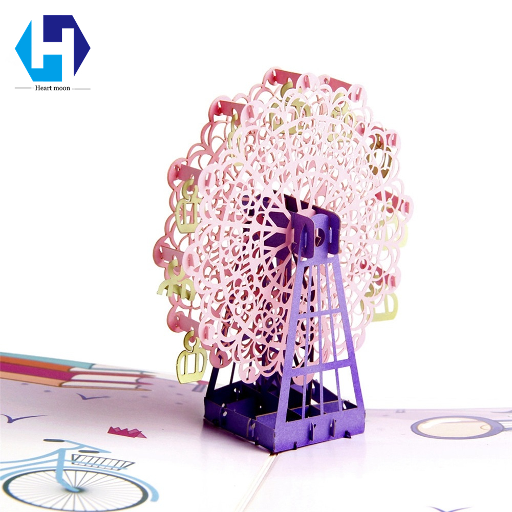 

Colorful printing 3D up Romantic Sky wheel greeting card laser cut envelopes postcard hollow carved handmade Kirigami Gifts