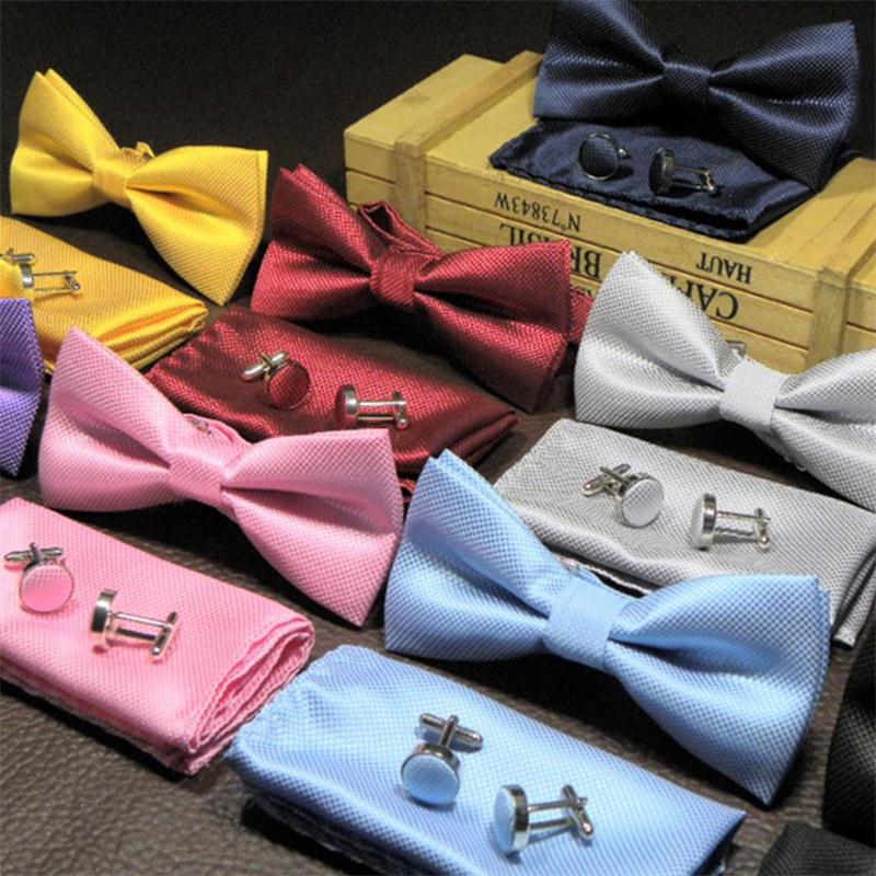 

men bowtie handky set butterfly man bowknot handkerchief cuff link wedding dress suits bow tie grid pocket square vintage handky