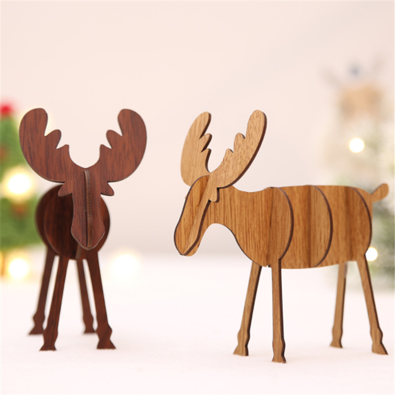 Natal Wood Diy Reindeer Christmas Table Decor Noel Christmas