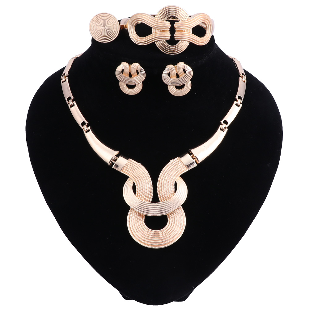 

2018 Fashion African Big Beads Jewelry Set for Women Bride Wedding Accessories Necklace Earrings Ring Bracelet Sets, Golden
