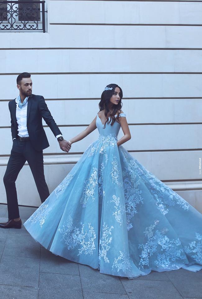 

Ice Blue Said Mhamad Off Shoulder 2019 Long Prom Dresses Sexy V Neck Off Shoulder Lace Applique Formal Evening Wear Party Gowns Custom, Orange