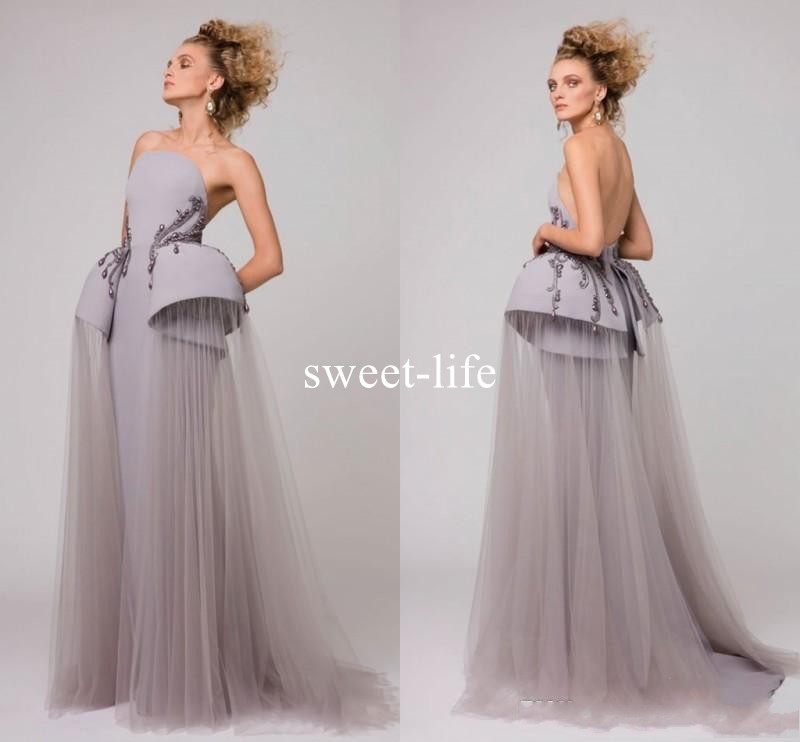 2020 Graceful Beaded Mermaid Prom Dresses Arabic Satin and Tulle Backless Evening Gowns Dubai Floor Length Party Wear Plus Size Formal Gown