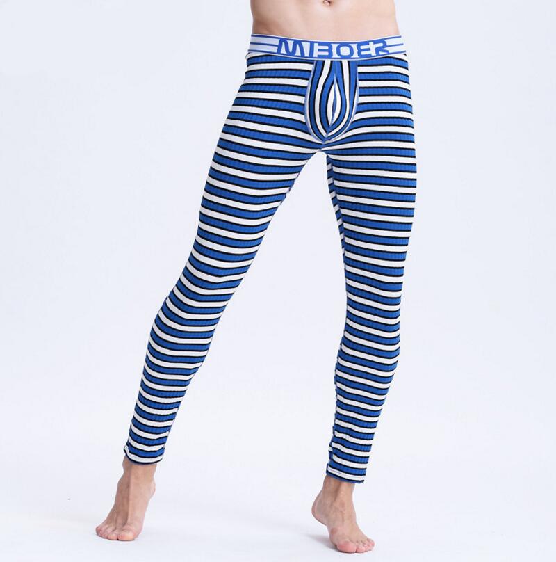 Brand men thermal underwear men's long johns striped warm pants underwear men thin comfortable leggings size m l xl xxl