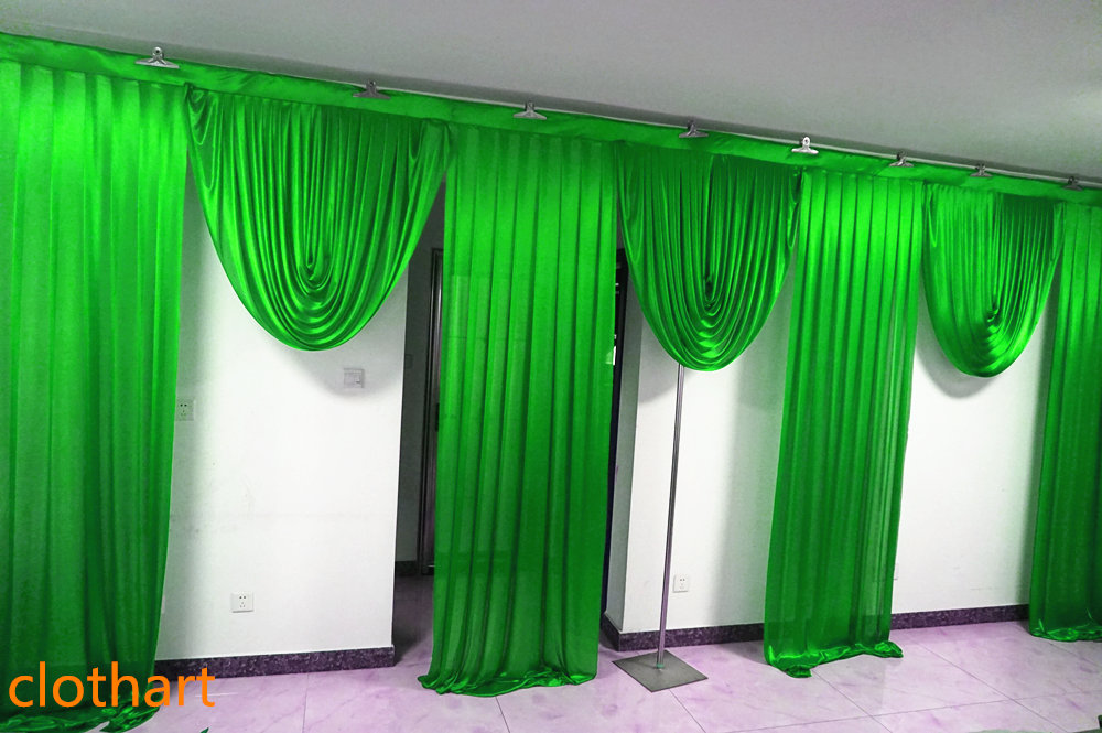 

6m wide swags of backdrop wedding stylist designs Party Curtain drapes Celebration Stage Performance Background Satin Drape wall draps, Green