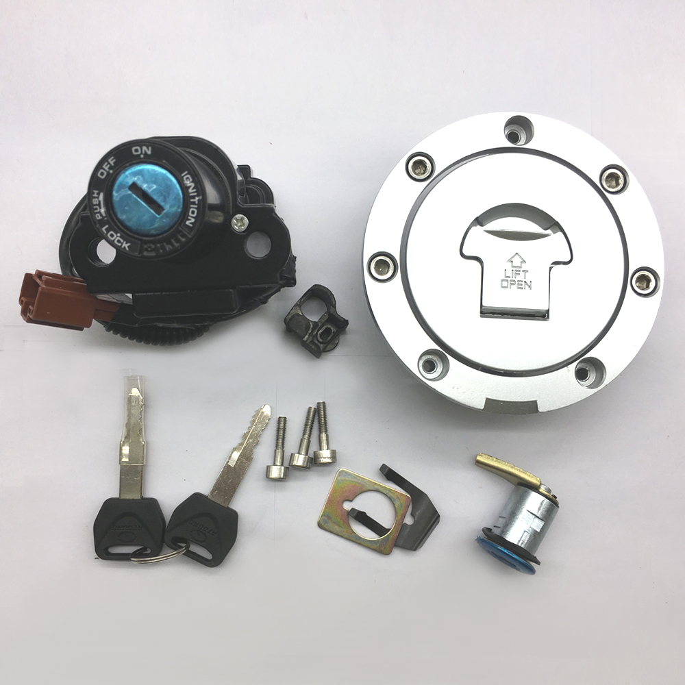 Hlyjoon Moto Juego de interruptores de encendido 15643 Tapa del gas de combustible Interruptor de encendido Cerradura del asiento kit de llaves para YZF R1 2001-2007 R6 2008-2012 R6S FZ6 FZ1