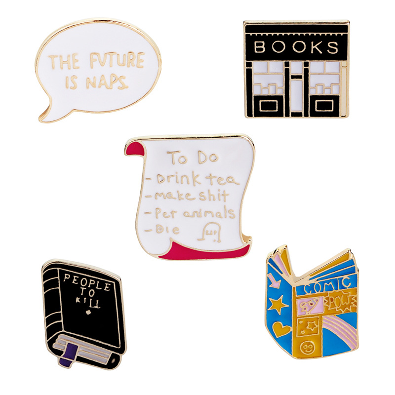 

2018 Cute Enamel books Brooches women Men bookstore Reel creative Cartoon Pins badge For children Fashion Jewelry Gift