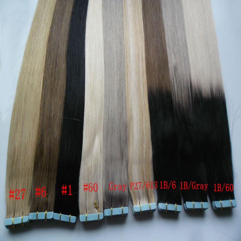 

Tape In Human Hair Extensions 40pcs 100g Tape Human Hair Extension Straight Brazilian PU Skin Weft Hair, Grey