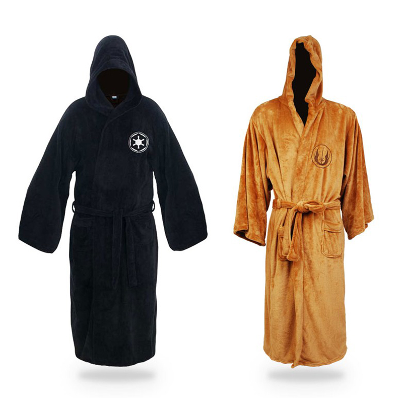 

2018 New Men Winter Kimono Bathrobe Dressing Gown Flannel Robes Jedi Empire Male Bath Robe Casual Sleepwear  L, Black