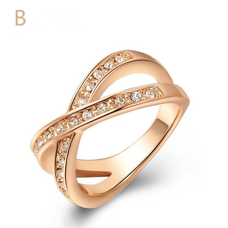 

Women's Shaped Diamond Ring 2018 Austrian Gold Rose Gold Crystal Diamond Ring, Fashion Big Inlaid Jewelry Women's Band Rings