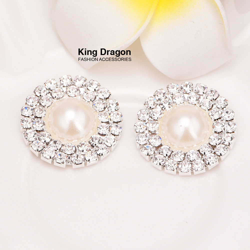 

Crystal Double Row Rhinestone Pearl Button Used On Invitation Card 25MM Flat Back Silver Color 20pcs/lot KD17