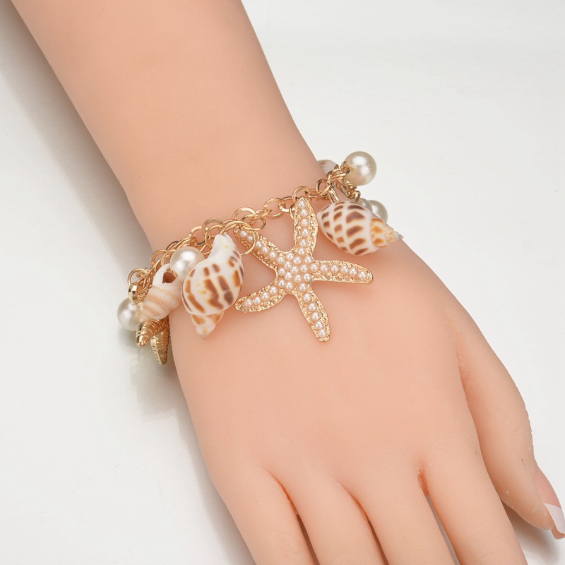 

Trendy Summer Multiple Starfish Conch Pendant Bracelet Charm Imitation Pearl Summer Beach Bracelet for Women Girls Drop Shipping