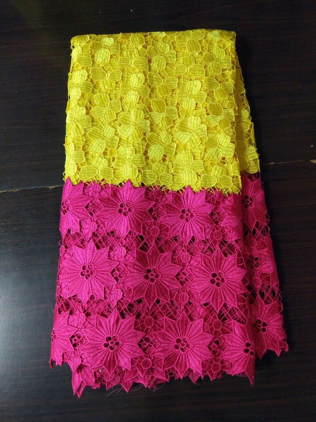 5Yards/pc Hot sale fuchsia and yellow flower african water soluble lace embroidery french mesh cord lace for clothes BW124-6-image-404301746