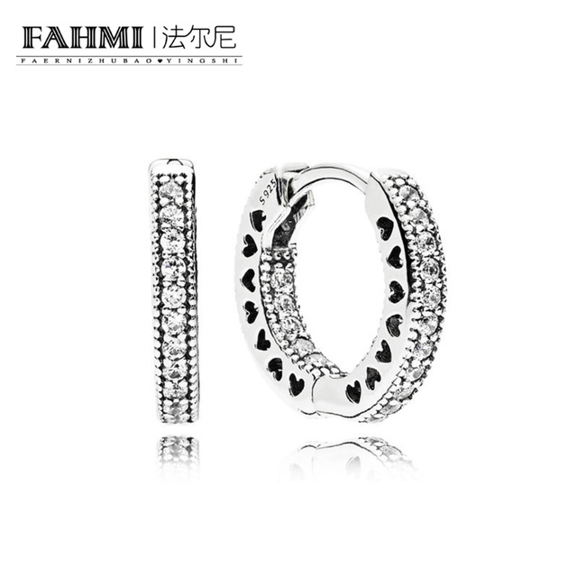

FAHMI 100% Sterling silver 1:1 Glamour 296317CZ SMALL HEARTS OF EARRING Original Women wedding Fashion Jewelry 2018, Black
