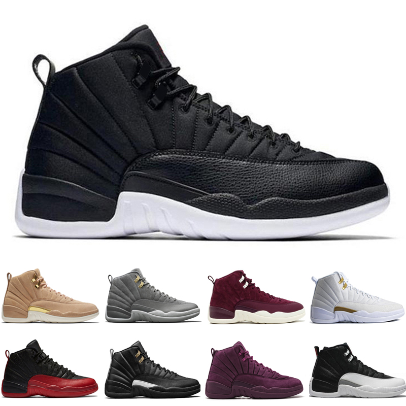 

2019 12 12s men basketball shoes Wheat Dark Grey Bordeaux Flu Game The Master Taxi Playoffs Sunrise Gym Red Royal Suede Sports sneakers, #25 low black