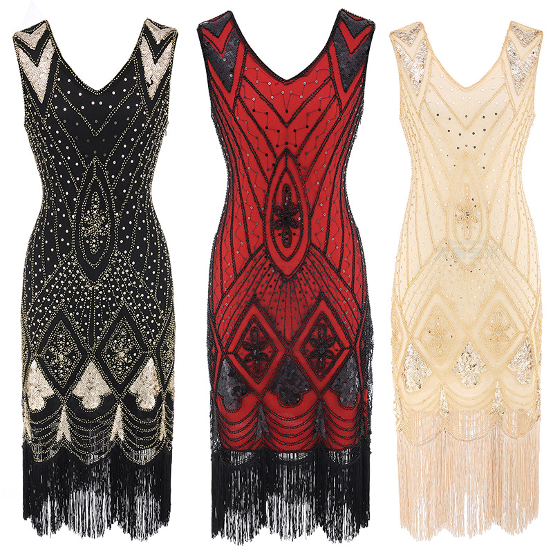 Stage Wear 4 Color Sequins Embroidery 1920s Latin Dress Great Gatsby Flapper HandMade Party Mini Dresses-image-421553660