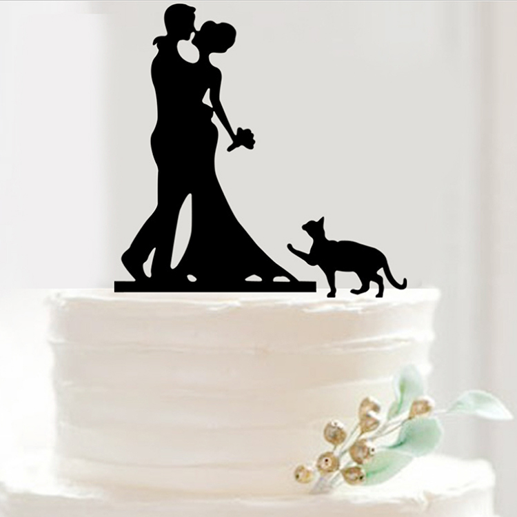 

Feis wholesale acrylic bride and groom and cat inserted card cake topper cake accessory anniversary and wedding decoration