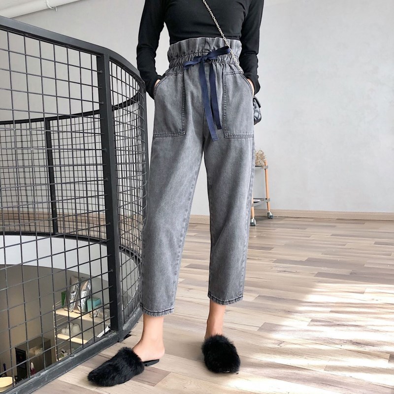 

2018 New Fashion Women Jeans Street Wear Loose Style Cool Harem Pants High waist Female Ankle-Length Pants -XL Plus Size, Black