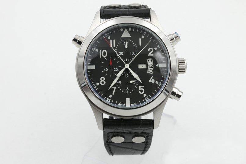 

high quality WATCH Leather Bracelet Pilot's Black Dial Chronograph quartz Sport 377801 MAN Wrist multi-function calendar