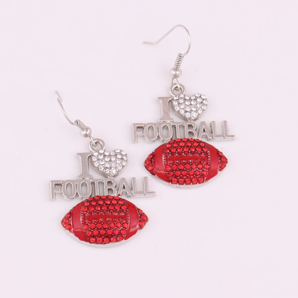 

Fans Favorite Sports Jewelry I LOVE FOOTBALL With Sparkling Red Crystals Charm Pendant Hook Earrings Drop Shipping, Silver