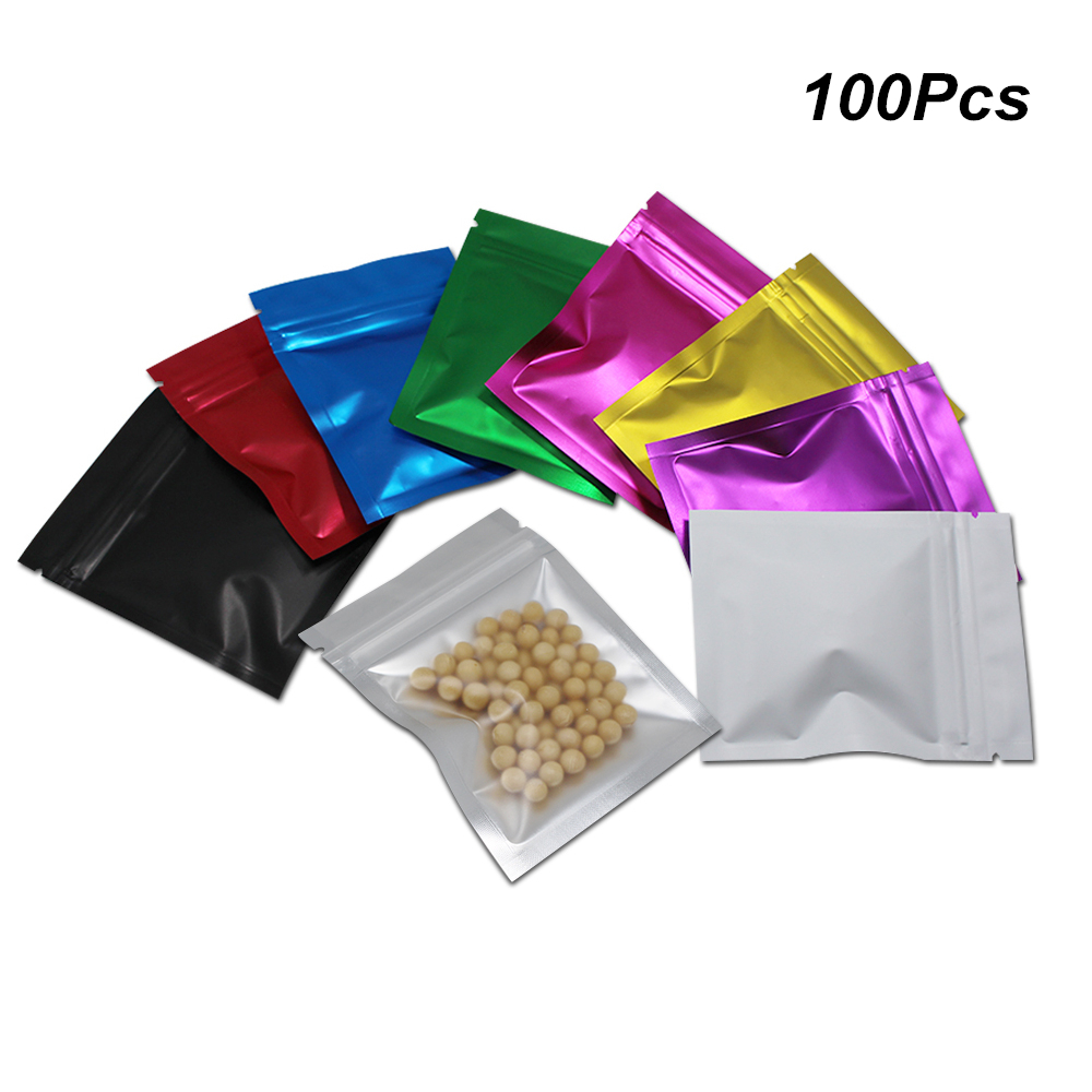

8.5x13 cm Multiple Colors Front Clear Zipper Foil Mylar Packing Material Food Storage Bags Aluminum Foil Resealable Packing Pouch with Notch