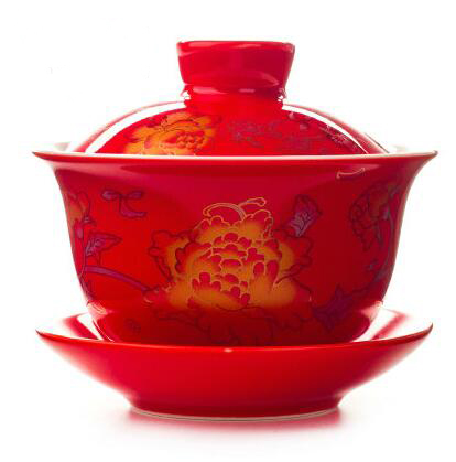 

factory outlet promotion jingdezhen three-piece set gaiwan white or red porcelain kungfu oolong tie guan yin tea tools