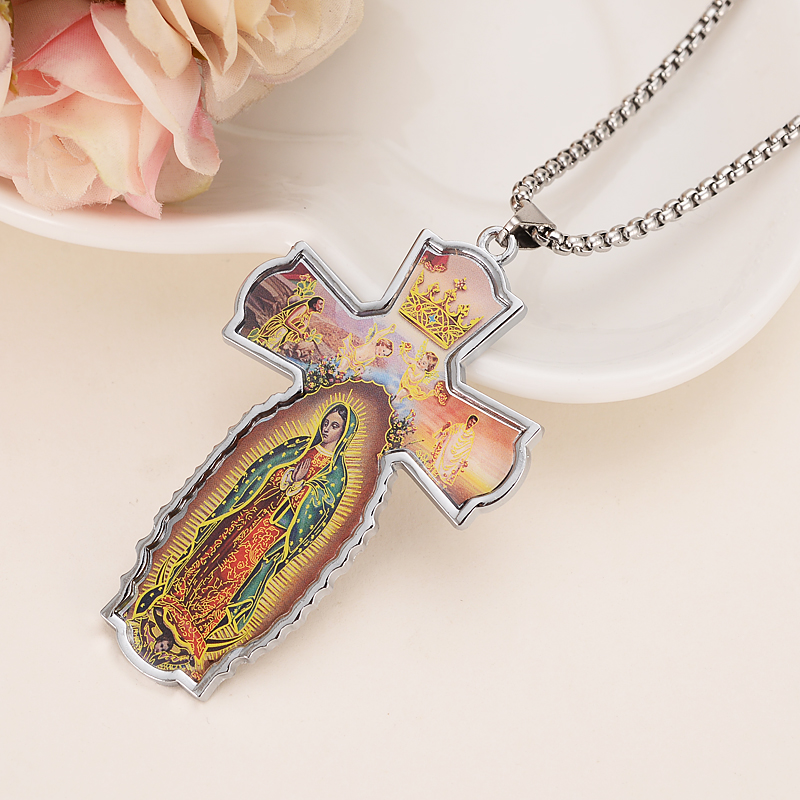 

big Virgin Mary Pendant Necklace for Women/Girlssilver Color Lady Jewelry Wholesale Colar Cross Necklaces love mother gift, Silver