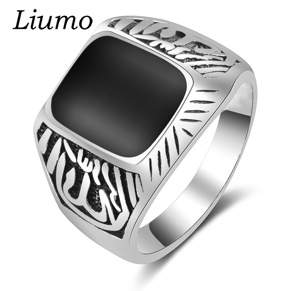 

whole saleLiumo Fashion Black Stone Muslim Islam Arab Alloy Men Man Ring Lr436
