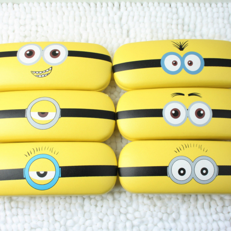 

New Cute little yellow Minions Glasses Case leather glasses box for women men Glasses Box Hard Eyewear Case eyewear accessorie L031