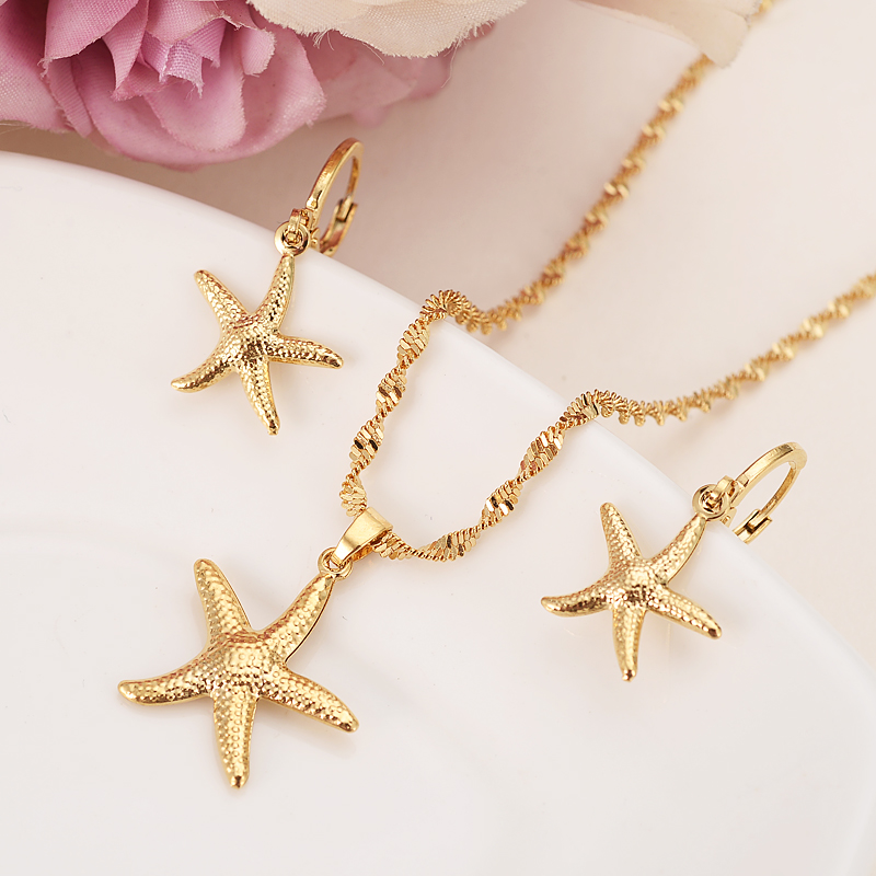 

gold Necklace Earring Set Women Party Gift starfish Jewelry Sets daily wear mother gift DIY charms women girls Fine Jewelry, Golden