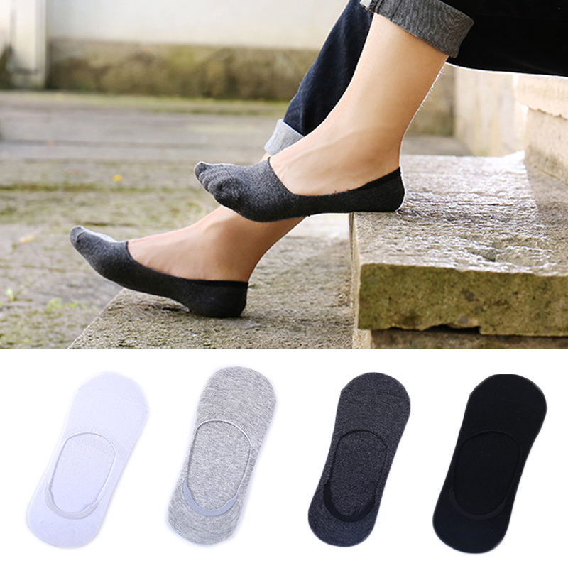 

Wholesale- 3 Pairs/Lot Men Invisible Socks Unisex Low Cut Ankle Socks Men Male Casual Soft Cotton Non-slip Silicone Boat Sock meia, 3 pair black