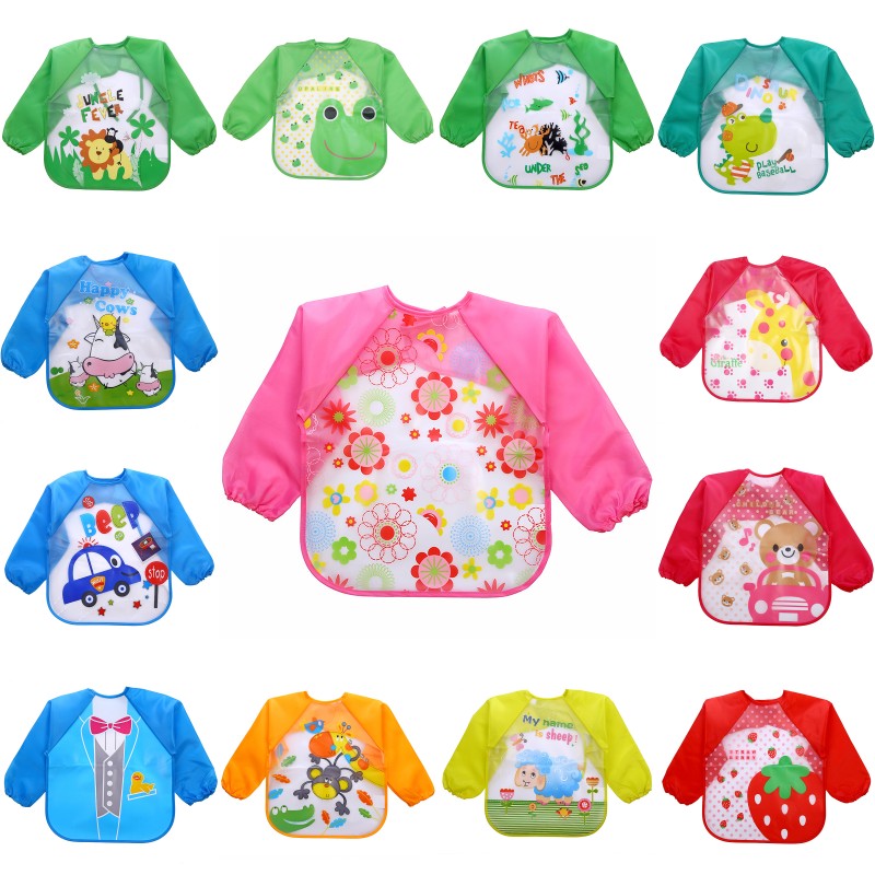 

Waterproof Full Sleeve Bibs Children Apron Long Sleeve Feeding Bibs Kids Eating Breastplate Kid Baby Cloth Stuff