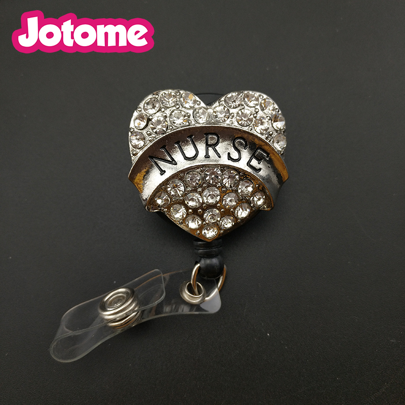 

5pcs Clear Heart Shape Retractable Badge Reel Nurse Exihibiton ID Name Card Badge Holder Office Supplies