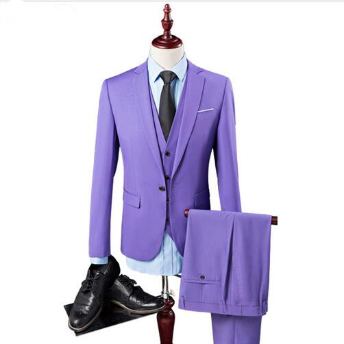 

New Three Pieces Purple Men Suit for Wedding Slim Fit Business Prom Party Men Suits Custom Made (jacket+pants+vest), White