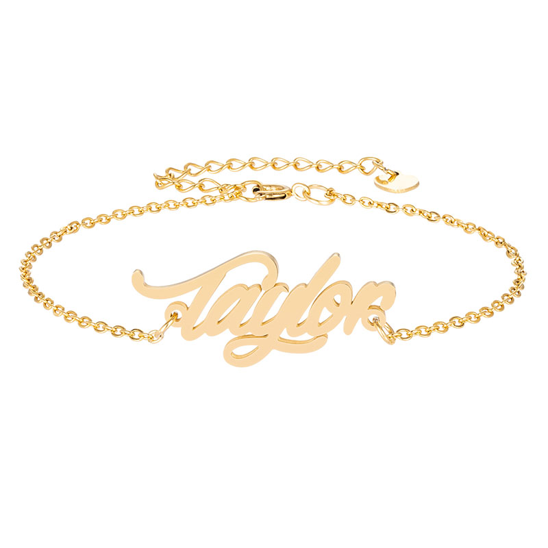 Stainless Steel Engrave Script Name " Taylor " Charm Bracelets for Women Personalized Custom Bracelet Charm Link Christmas Gift-image-426323159