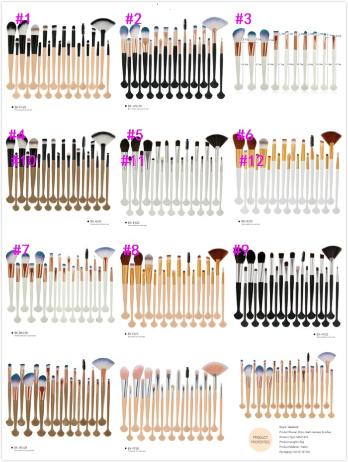 

50 set 20pcs/set Shell Makeup Brushes Set Professional Eyeshadow Eeybrow Eyeliner Lip Foundation Powder Concealer Cosmetic Brush 18 styles