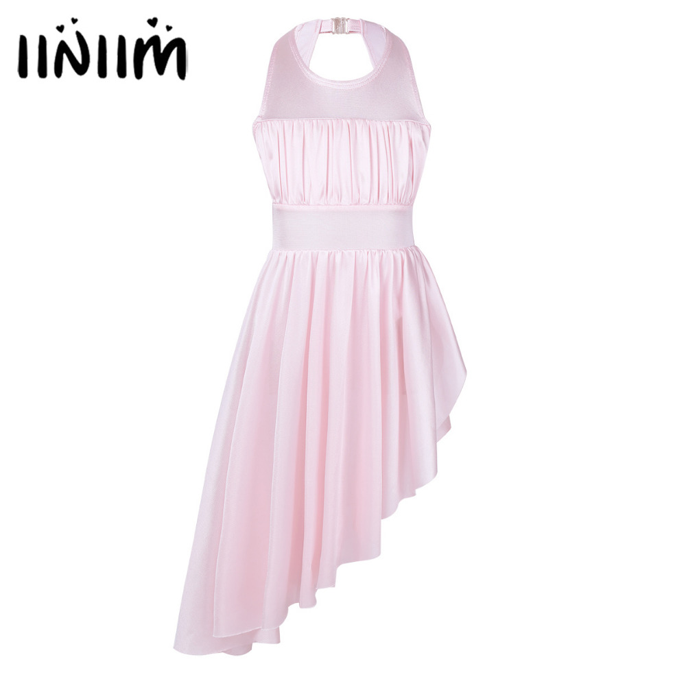 

NEW Kids Girls Sleeveless Ruched Cutout Back with Clasp Irregular Hem Ballet Dancewear Gymnastics Leotard Girls Tutu Dance Dress, Grey