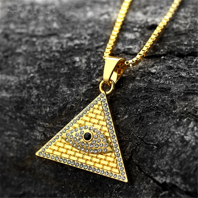 Gold Plated Ancient Egyptian Pyramid Eye Of Horus Pendant Necklace Hip Hop Men Women Necklace Chain Birthday Christmas Gift