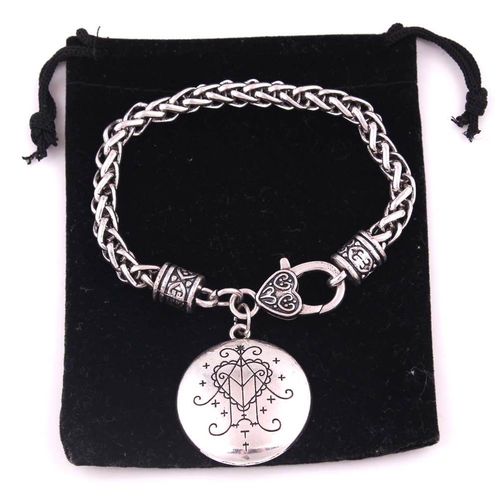 

Silver Color Ezili Freda Vodou Veve Pendant Loa Lwa Haitian Abundance Love Spirit Amulet Wheat Chain Bracelet, Golden;silver
