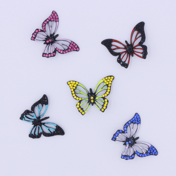 

50PCS/lot 3D Rhinestone Enamel Animal Butterfly Pendant Charm for Jewelry Making Necklace 27mm 5 colors