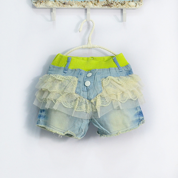 2 to 6 years baby girls summer lace denim shorts, children fashion clothes, kids & teenager boutique clothing, 1 piece, retail, R1ES12ST-55-image-430104337