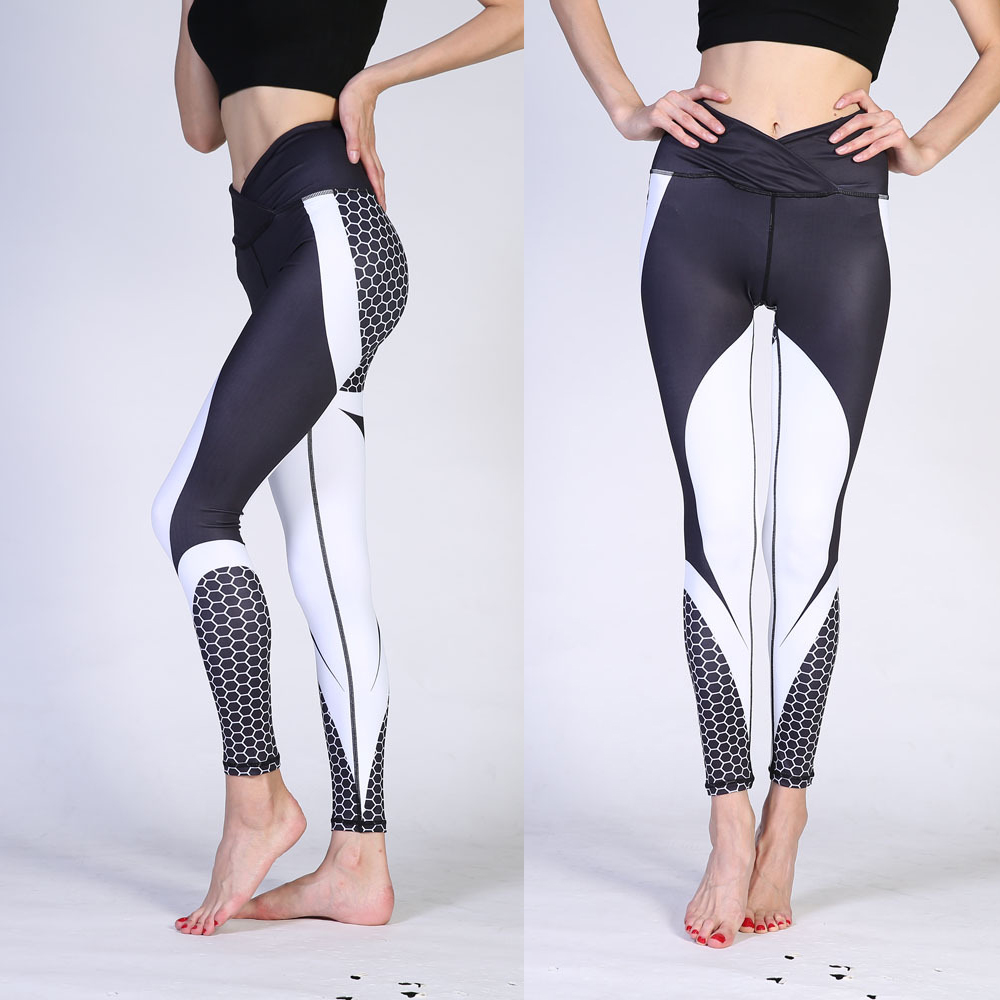 

Printing Cross Waist Women High Waist Yoga Pants Yoga Legging Workout Sports Pants Fitness Clothing Running Tights, Black